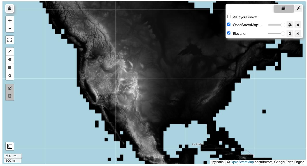 Geemap interface with layer controls