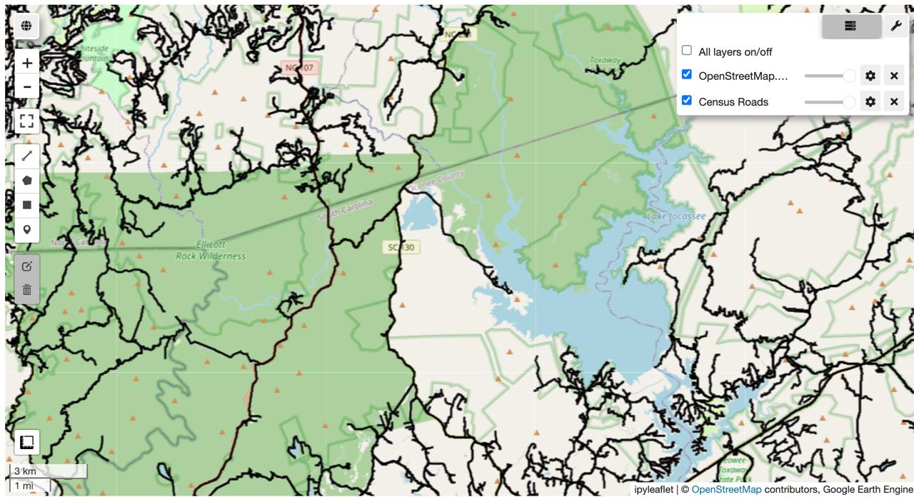 Geemap interface with layer controls