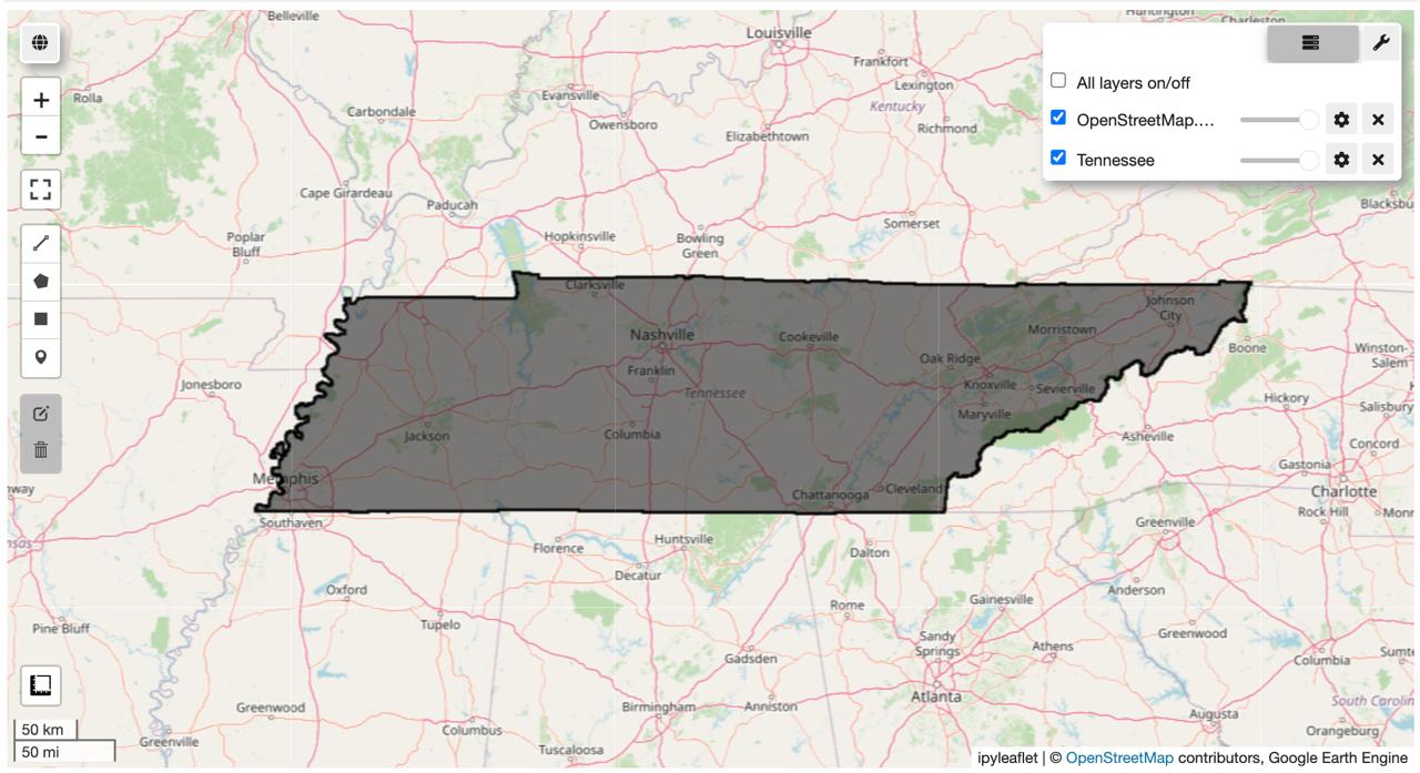 Geemap interface with layer controls